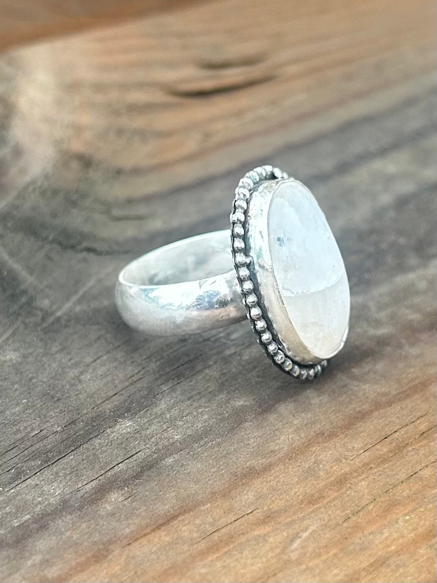 Rainbow Moonstone Sterling Silver Ring