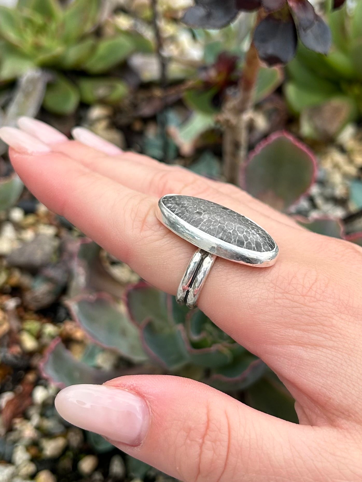 Black Coral Sterling Silver Ring