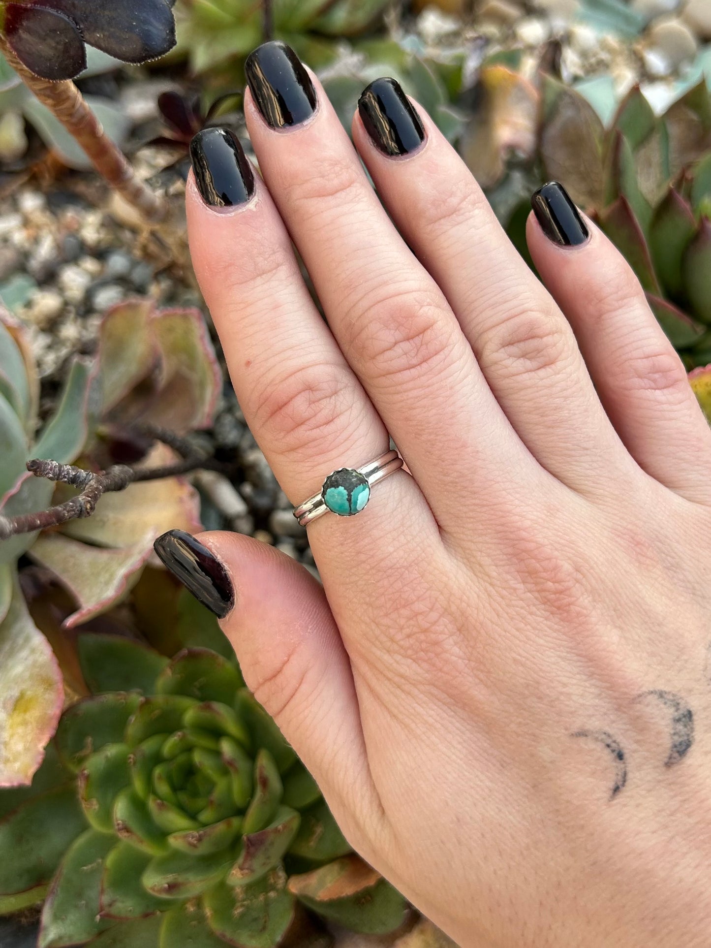 Mini Tibetan Turquoise Double Band Sterling Silver Ring
