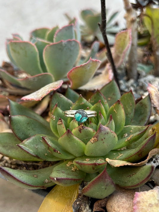 Mini Tibetan Turquoise Double Band Sterling Silver Ring