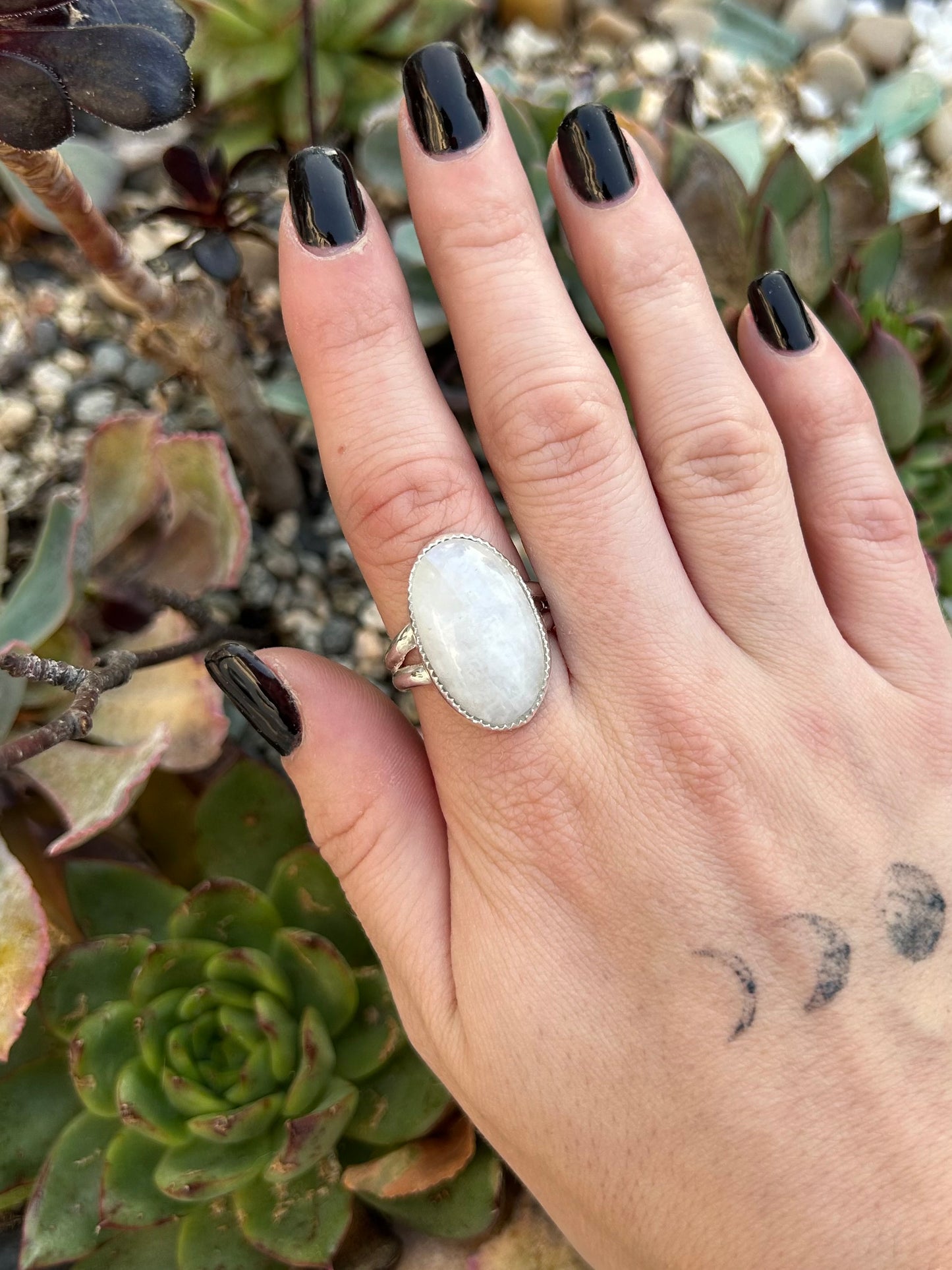 Moonstone Double Band Sterling Silver Ring