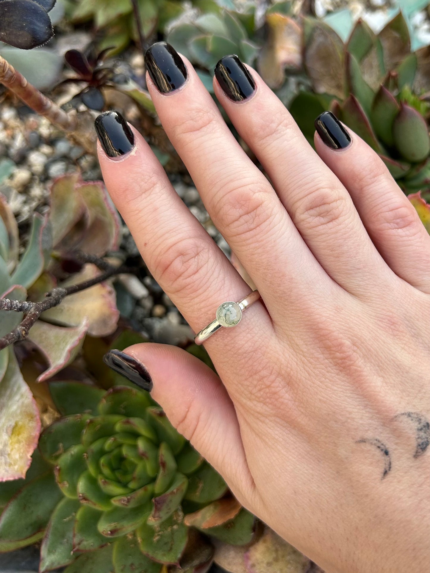 Mini Moss Agate Sterling Silver Ring