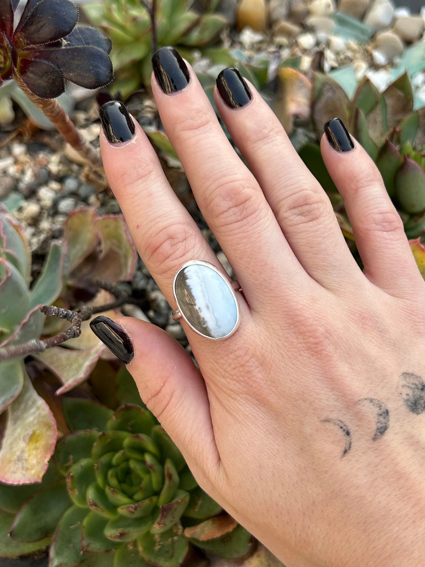 Ocean Picture Stone Sterling Silver Ring