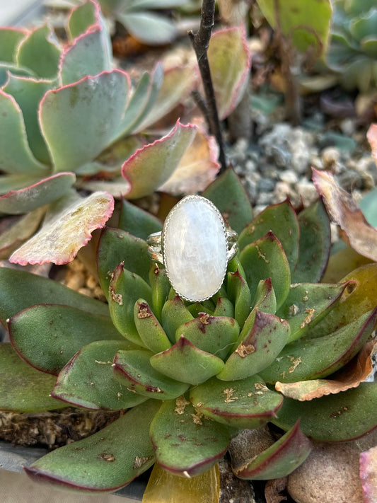 Moonstone Double Band Sterling Silver Ring