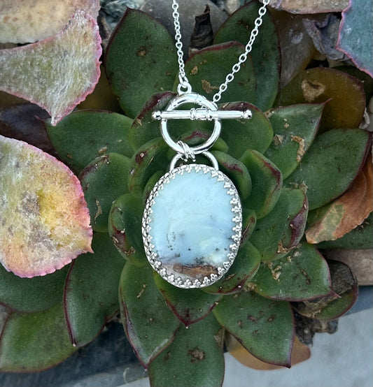 Peruvian Opal Agate Toggle Sterling Silver Necklace