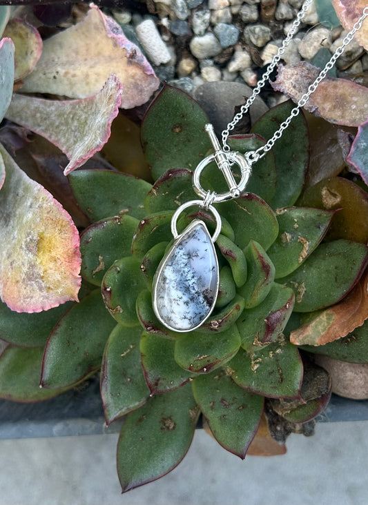 Dendritic Agate Toggle Sterling Silver Necklace