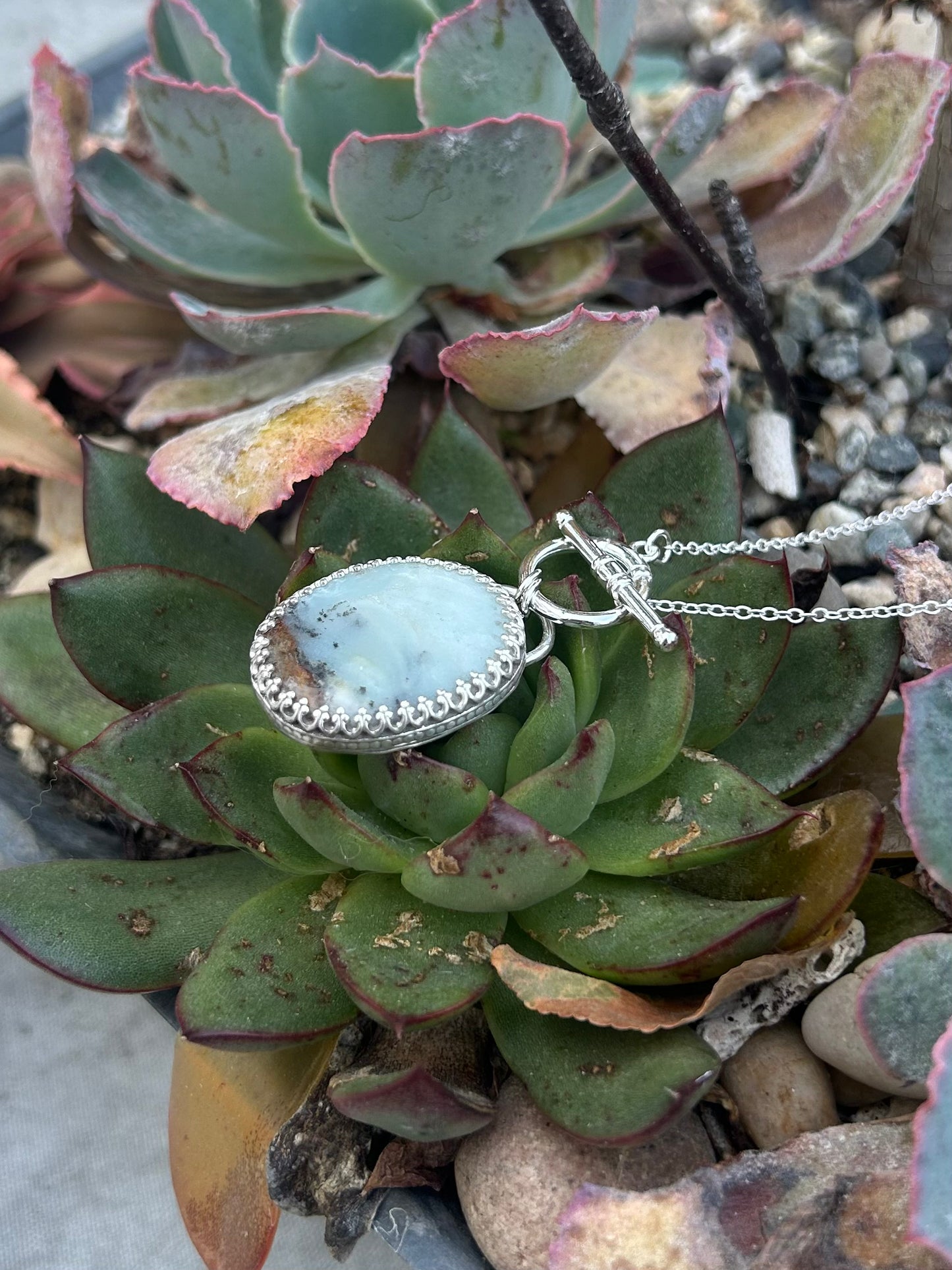 Peruvian Opal Agate Toggle Sterling Silver Necklace