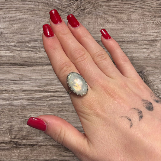 Rainbow Moonstone Sterling Silver Ring
