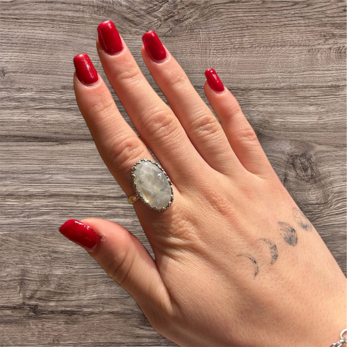 Rainbow Moonstone Sterling Silver Ring
